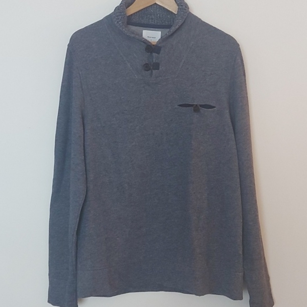 Billy Reid Knit Shawl Collar Welt Pocket Long Sleeve Blue/Gray Sweater Size L